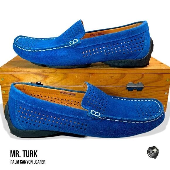 MR TURK PALM CANYON LOAFERS IN BLUE SUEDE DRIVING MOCCASINS MEN’S SIZE 7 & 8 - Picture 1 of 11